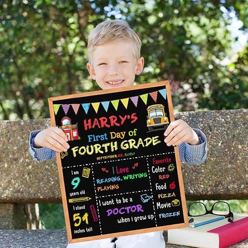 First Day of School Sign - 14" X 11" Double-Sided Board With Frame for Kids - Chalkboard for First & Last Day, Back to School Supplies for Preschool Kindergarten 1st Grade thumbnail 5