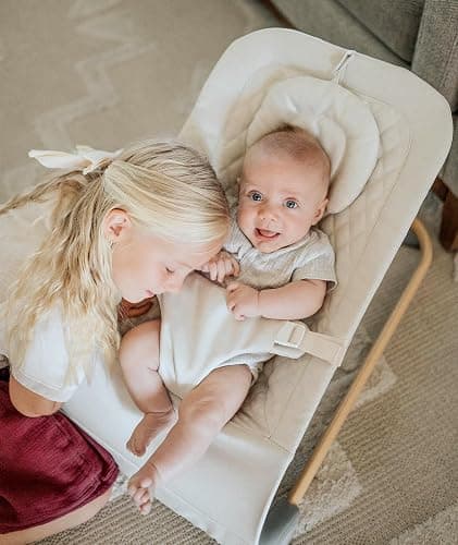 Baby Bouncer, Beige Portable Bouncer Seat for Baby, Ergonomic Design, Suitable for babies up to 20 lbs thumbnail 2