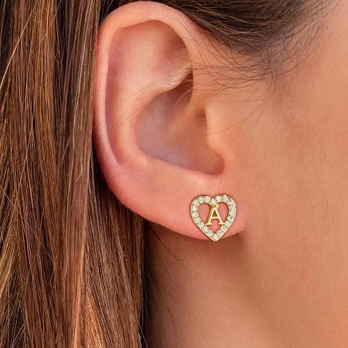 Eaciy Christmas Gifts for Grandkids Initial Earrings for Girls, 18K Gold Plated Heart Initial Letter Earrings Teen Girl Gift Trendy Stuff Birthday Christmas Gifts for Girls Kids Jewelry thumbnail 2