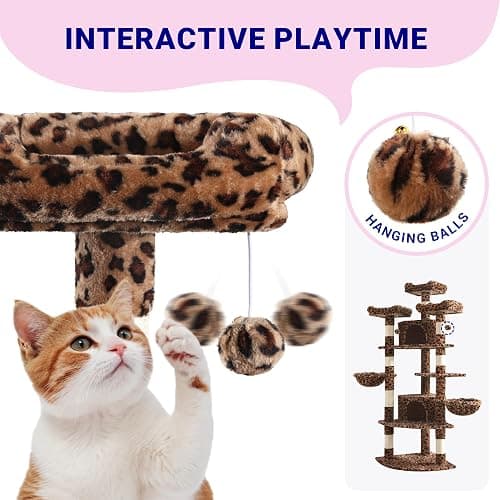 Allewie 73in Fan-Shaped Space-Saving Corner Cat Tower/Multi-Level Tall Cat Tree for Indoor Kitties/Cozy Baskets/Condos/House/Perches/Sisal Scratching Posts/Pet Activity Center/Leopard Print thumbnail 4
