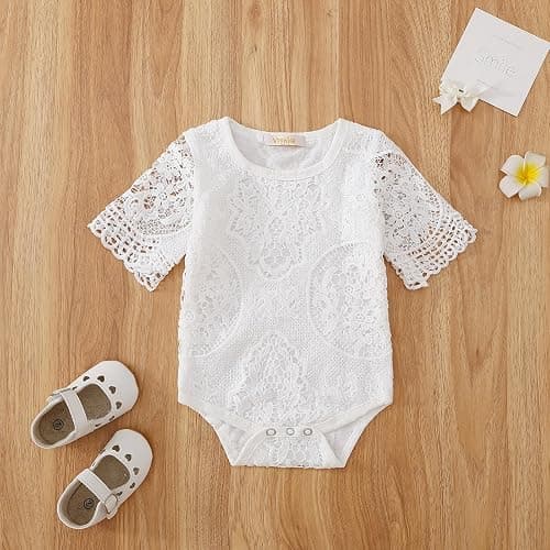 Voonlie Newborn Baby Girl Clothes Infant Girl Lace Romper Ripped Jeans Clothing Set thumbnail 4