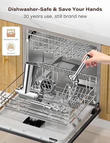 100% Polished Stainless Steel Meat Grinder Attachment for KitchenAid Mixer, Dishwasher Safe Food Grinder Attachment Anti-Corrosion, 18-Piece Set Includes 3 Seamless Sausage Stuffers, 4 Grinding Plates thumbnail 6