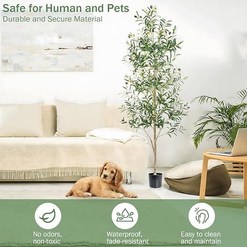 Caxchiling Faux Olive Tree 6FT, Artificial Potted Tree with Planter, Silk Plants Indoor Outdoor, Lifelike Olive Plants with Natural Wood Trunk, Fruits and Buds, Home Office Decor, 1 Pack thumbnail 8