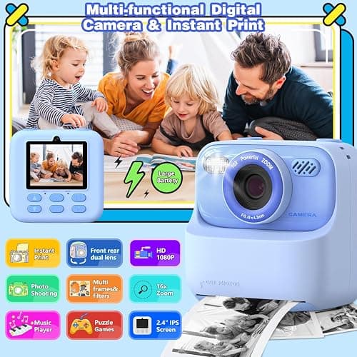 masterbee Kids Camera Instant Print Photo, Birthday Gifts for Girls and Boys, Kids Digital Camera Toys, 1080P HD Video, 3 4 5 6 7 8 9 10 11 12 Year Old Boy Gifts/Girl Gifts thumbnail 3