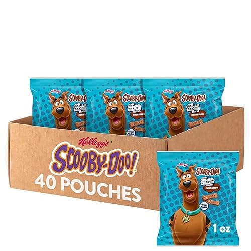 Kellogg's Scooby-Doo! Graham Cracker Snacks, Cinnamon, Made with Whole Grain, (1 Oz Bag), 40 Bags