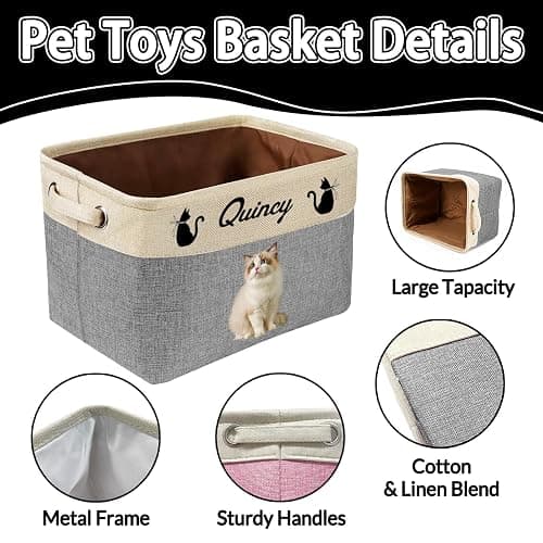 Personalized Dog Toy Storage Basket Custom Dog Name Photo Cat Pet's Gift Baskets Collapsible Organizer Box Foldable Storage Basket with Handle for Toys, Coats, Clothing, Blankets, Brown thumbnail 4