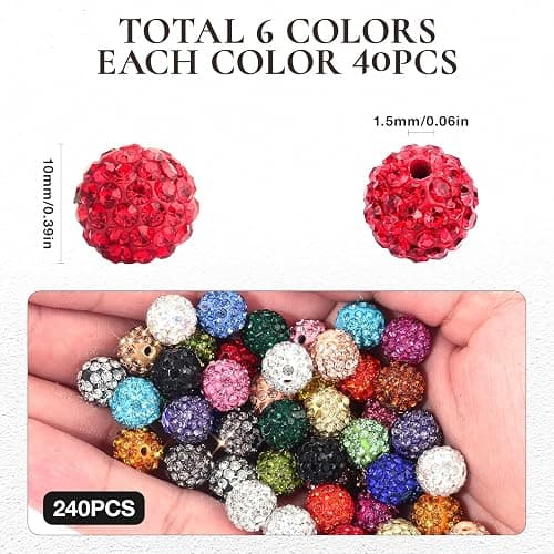 240pcs 24 Colors Rhinestone Beads for Crafts, Sparkle Round Crystal Disco Ball Clay Rhinestone Beads for DIY Jewelry Making Bracelet, Necklace, Earring and Christmas Decoration (10mm) thumbnail 3