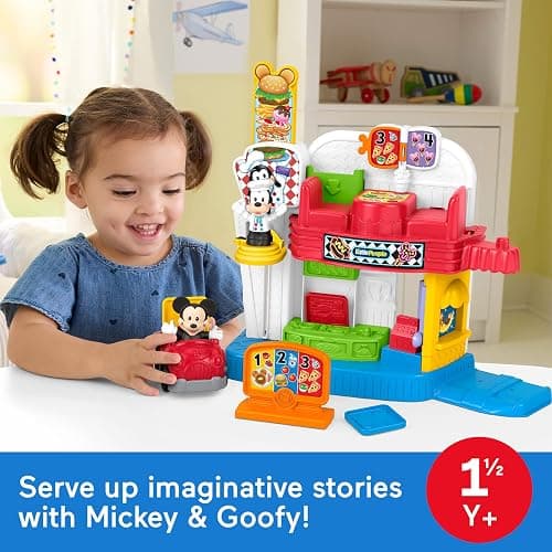 Fisher-Price Little People Disney Jr Mickey Mouse & Goofy’s Diner | Silly Sounds Musical Playset, 2 Figures and 3 Accessories, Pretend Play for Toddlers & Preschool Kids Ages 18+ Months thumbnail 3