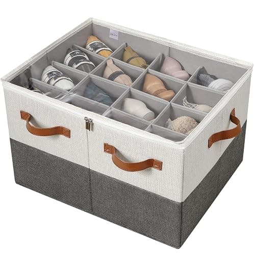 TOPIA HOME Shoe Organizer for Closet, Foldable Shoe Box with Adjustable Dividers and Clear Cover, Space Saving Shoe Storage Organizer Cabinet with Reinforced Handles, Fits 16 Pairs TP09WG - Image 1