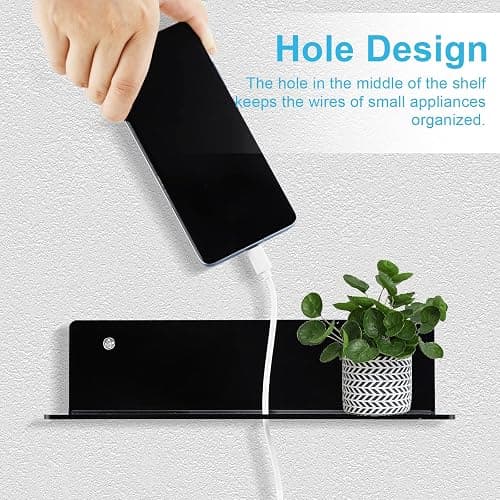 luium 9 Inch Acrylic Floating Shelf No Drill Adhesive Wall Shelf Set of 4 for Funko Pop Storage, Floating Shelves Damage-Free Expand Wall Space for Living Room, Bathroom, Gaming Room, Office - Black thumbnail 4