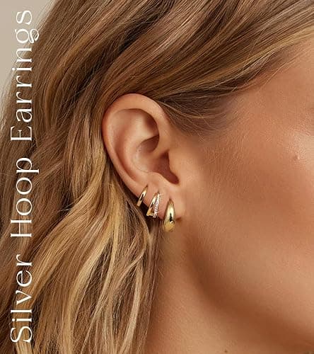 MILACOLATO 3 Pairs Small 14K Gold Plated Hoop Earrings for Women Trendy Hypoallergenic Cartilage Hoop Earring Stacks Silver Plated Huggie Hoops Earring Sets for Multiple Piercing Chunky Double Jewelry thumbnail 2