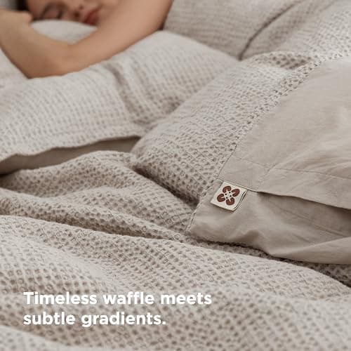 Bedsure Waffle Duvet Cover King - 100% Cotton Duvet Cover Linen Color, Space-Dyed for Enhanced Bedroom Aesthetics, GentleSoft™ and Stylish All-Season, 3-Piece Bedding Set with Button Closure, 104"x90" thumbnail 3