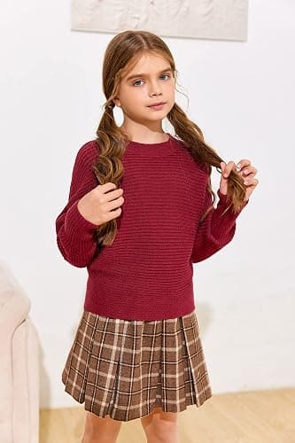 Mafulus Girl's Oversized Crewneck Fall Sweaters Kids Batwing Long Sleeve Slouchy Chunky Cute Pullover Jumper Shirts 5-14T thumbnail 3