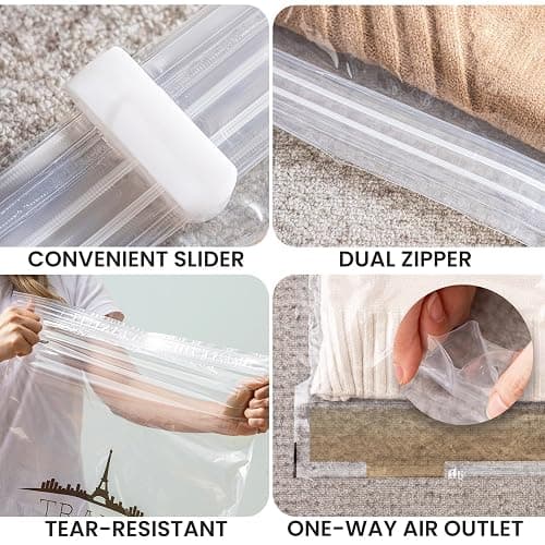 TAILI 12 Pack Travel Compression Bags, Roll Up Space Saver Bags (6 Large+6 Medium), No Vacuum Needed Reusable Packing for Luggage, Suitcase, Backpack, Travel Essentials, Clear thumbnail 6