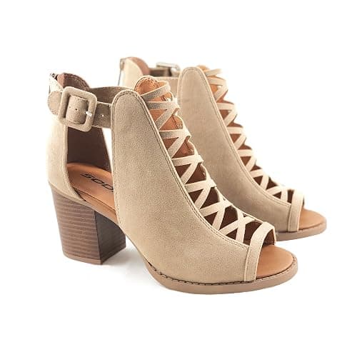 Soda Aran ~ Women Open Toe Crisscross Straps Back Zipper High Heel Fashion Sandal with Adjustable Ankle Strap - Image 1