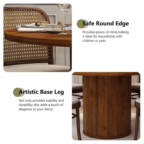 weselon 47 inch Round Dining Table for 4, Kitchen Table Dinner Table with 2-Layer Storage Shelf and Wood Slide Door for Home Dining Room Living Room (Walnut) - Walnut+hidden Storage thumbnail 6