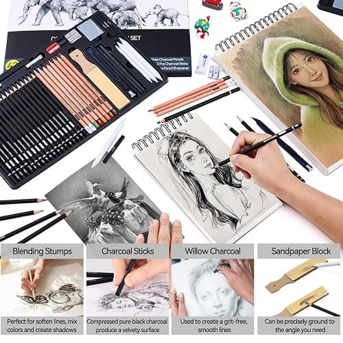 PANDAFLY Drawing Sketching Pencil Set, 42 Pack Pro Art Pencil Kit with Graphite Pencils (14B-4H), Charcoal Pencil, Ideal for Shading, Blending, Drawing Set for Beginners & Pro Artists thumbnail 6