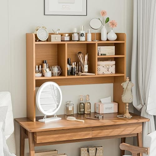 Nova Microdermabrasion Wooden Desktop Bookshelf with 6 Shelves–3-Tier Desk Organizer Hutch for Computer Desk, Home or Office (Natural) thumbnail 2