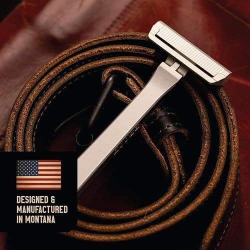 Proof Benchmark Single Blade Razor CNC Machined Aluminum Metal - Made in USA - Pivoting Head for a Smooth & Comfortable Shave - Easy Blade Replacement - Durable Design with Grooved Cap & Leather Case thumbnail 2