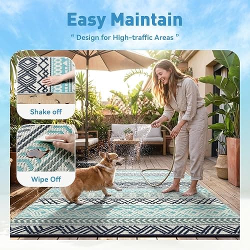 MontVoo Outdoor Rug Carpet Waterproof-Patio Rug Mat 5x8 Reversible RV Outdoor Camping Rugs Picnic Beach Mats Plastic Straw Outside Rugs for Balcony Porch Pool Deck Boho Patio Decor thumbnail 8