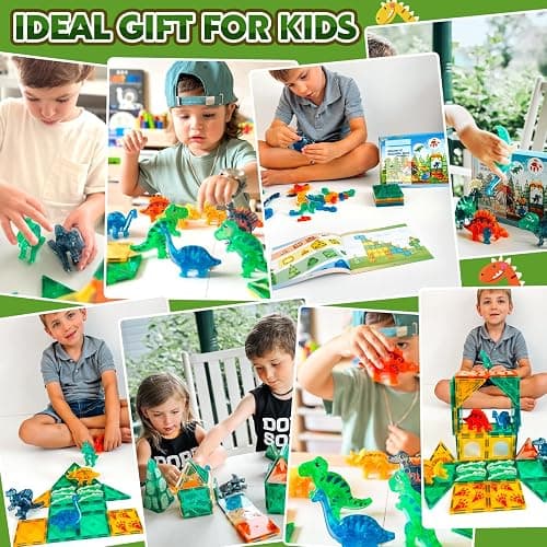 Coodoo Dinosaur Toys Magnetic Tiles 3D Movable Dinos for Kids 3-5 5-7 Toddler Outdoor Sensory Toys, STEM Educational Magnetic Blocks for 3+ Years Old Boys Girls Kids Toy thumbnail 2