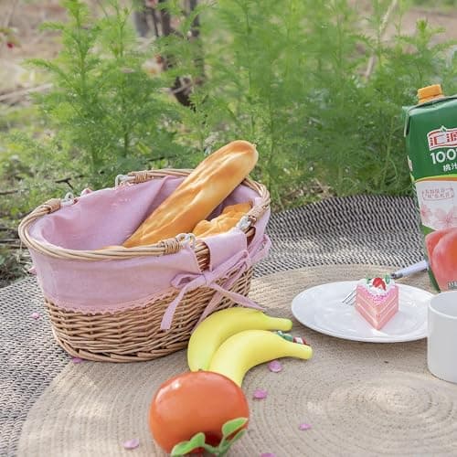Small Wicker Basket with Removable Pink Liner, Willow Storage Basket for Gifts with Double Handles, Easter Basket,Wedding,Egg Gathering,Pink thumbnail 6