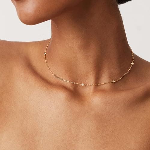 PAVOI Layering Necklace for Women, 14K Gold Plated Station CZ Chain | Layered Necklaces for Women, Simulated Diamond Necklace, Dainty Necklace, Chain Necklace for Women thumbnail 5