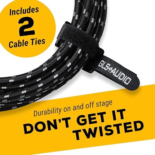 GLS Audio Instrument Cable - Amp Cord for Bass & Electric Guitar - Straight to Right Angle 1/4 Inch Instrument Cable - Black/Grey Braided Tweed, 6 Ft thumbnail 4