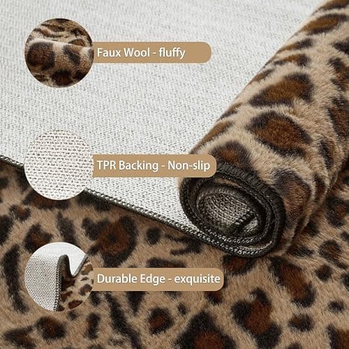 Leopard Print Rug for Living Room 5x7 Cheetah Fluffy Rug Machine Washable Area Rug for Bedroom,Non-Slip Soft Comfy Faux Fur Animal Carpet for Bedroom Living Shaggy Home Decor thumbnail 3