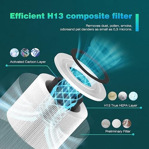 DUMOS Air Purifiers for Home Bedroom with a 3-in-1 HEPA Built-in Filter, Covers up to 1200 ft², True H13 Air Cleaner with Quiet Sleep Mode for Large Room, Removing Odor Smoke Dust Pet Dander White - White - 3 in 1 Purifier thumbnail 3