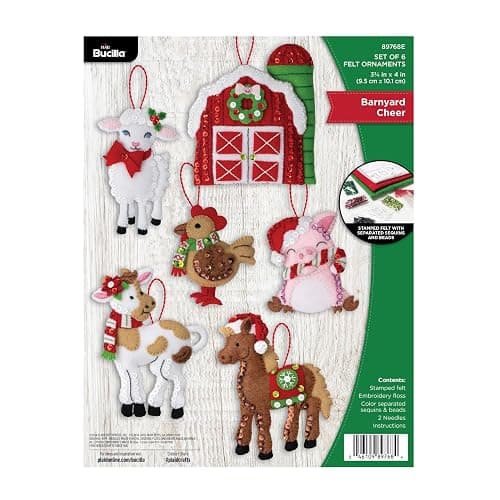 Bucilla Felt Applique Ornament Making Kit, 3.75" x 4", Barnyard Cheer 6 Count - Image 1