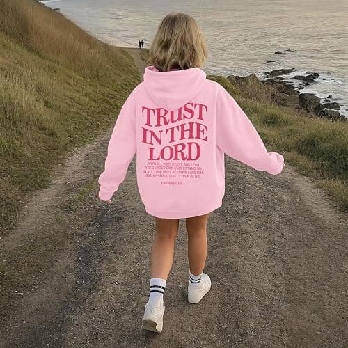 Kelxjia Trust In The Lord Graphic Hoodie For Girls Christian Jesus Hoodie Kids Faith Hooded Sweatshirt Preppy Pullover Tops thumbnail 5
