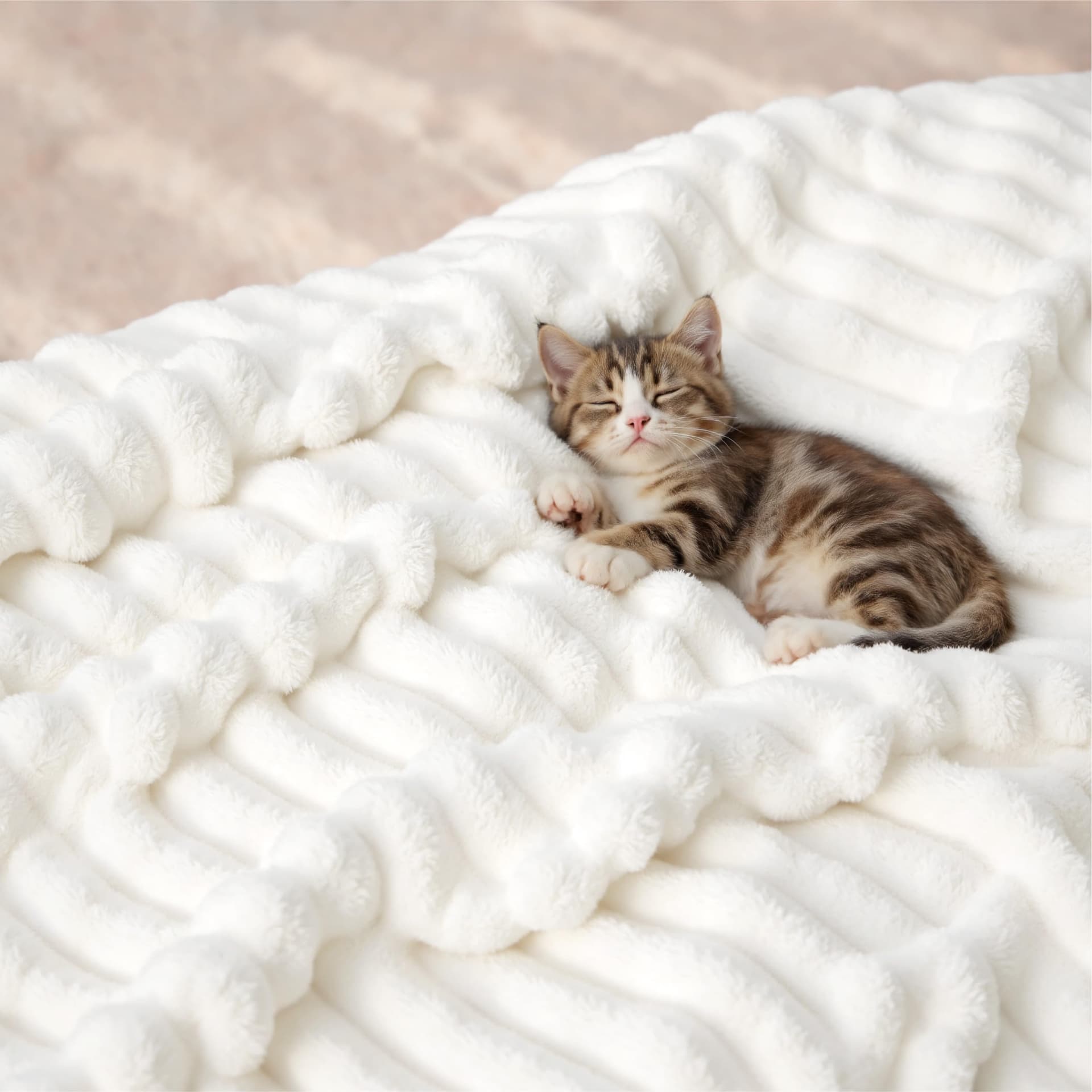 Bedsure Blanket for Couch, Super Cozy Soft Throw Blankets for Women, Cute Small Plush Fleece Throws for Girls, Off White, 50x60 Inches thumbnail 8