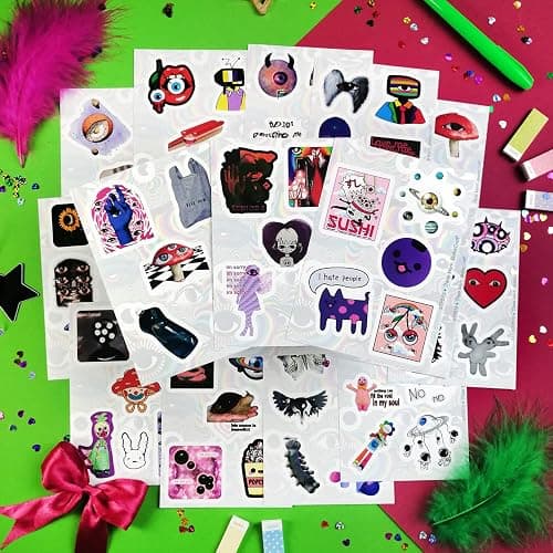 BulbaCraft 100Pcs Weirdcore Stickers, Weird Stickers for Adults, Weird Gifts, Psychedelic Decals, Trippy Decals, Weirdcore Accessories, Gifts for Women & Men thumbnail 9
