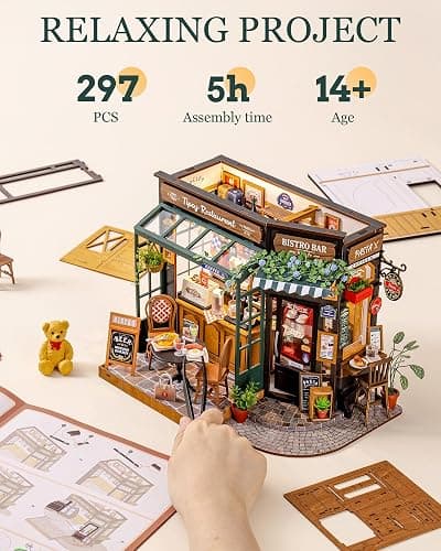 Rolife DIY Miniature House Kit 1:18 Coffe&Bar Dollhouse Diorama Model, Build Mini House Building Kit with LED Light Hobby Crafts for Adults Gift for Him Her (Tipsy Restaurant) thumbnail 5