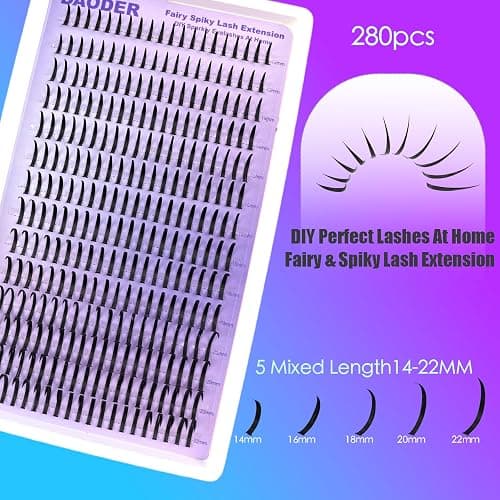 DAODER Lash Clusters, Spiky Fairy Eyelash Clusters 14-22MM Long Cluster Eyelash Extensions Wet-Look for Manga Anime or Hybrid Lash Extension Look D Curl DIY At Home Easy Use 280pcs thumbnail 3