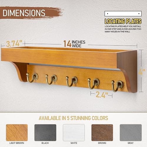 Rebee Vision Decorative Key Holder for Wall with Shelf: Farmhouse Mail Rack with 5 Sturdy Key Hooks for Home Decor, Apartment, Entryway and Hallway (Light Brown) thumbnail 3