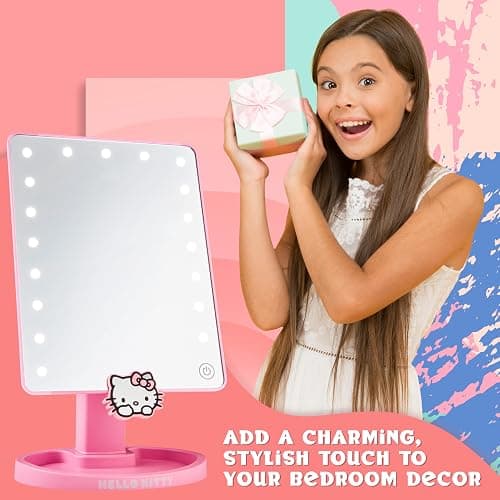 Get Trend Hello Kitty Sanrio Vanity Mirror for Girls Teens Women with Compact LED Table Mirror Touch Screen Lighting Trinket Tray Girls Make Up Accessories thumbnail 4