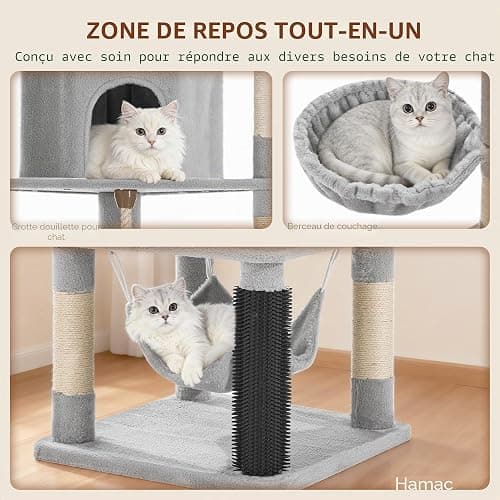 Fobyfurny Arbre à Chat XXL, 220 cm, avec Grande Grotte, Gris Clair | 3 Perchoirs, 8 Griffoirs, Hamac, Panier, Poteau de Toilettage, Corde Épaisse en Sisal Usage Intérieur FPMS011FG1 thumbnail 6