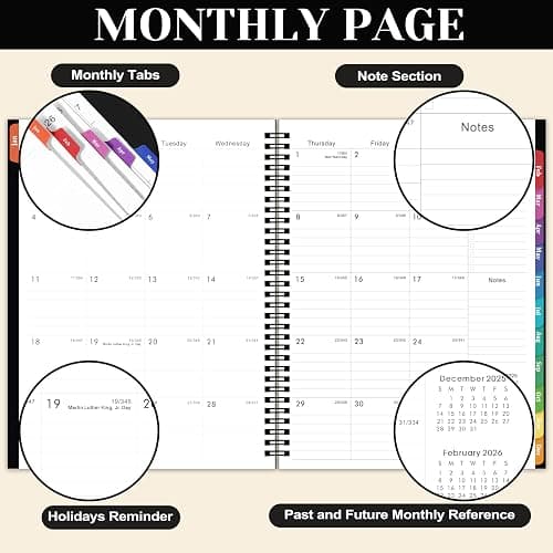 2026 Planner - 2026 Planner Weekly and Monthly, JAN. 2026 - DEC. 2026 11'' x 9'', Planner 2026 with Colorful Tabs, Premium Paper, Twin-wire Binding - Classic Black thumbnail 4