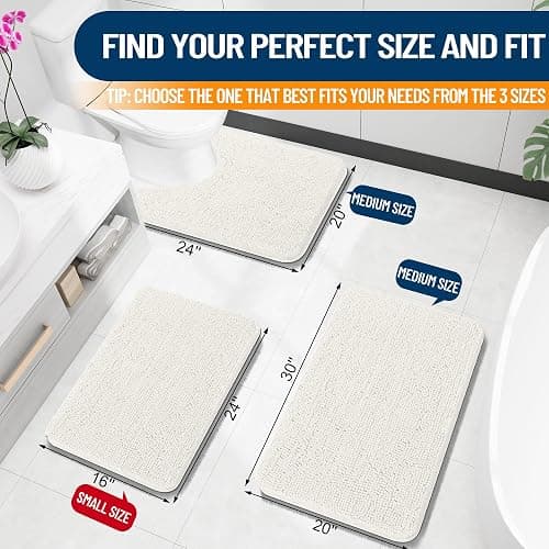 OLANLY Bathroom Rugs 30x20, Extra Soft Absorbent Chenille Bath Rugs, Rubber Backing Quick Dry, Machine Washable Bath Mats for Bathroom Floor, Tub and Shower, Home Decor Accessories, Ivory thumbnail 2