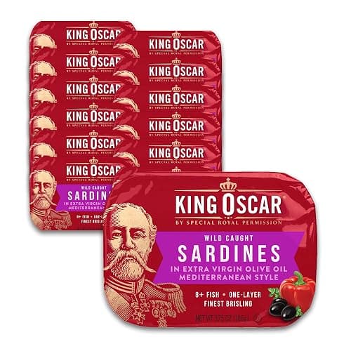 King Oscar Premium Sardines in Extra Virgin Olive Oil, Mediterranean Style, 3.75 Ounce Cans (Pack of 12), Wild Caught Sardines - Image 1
