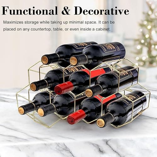 Countertop Wine Rack, Small Wine Rack for inside Cabinet, Gold Wire Wine Rack Holder, Wine Stand Metal Wine Rack for small spaces, Counter Wine Bottle Holder, Tabletop Wine Holder Rack for Kitchen Bar - Gold thumbnail 7