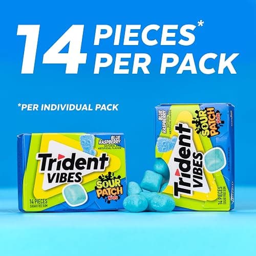 Trident Vibes BLUE RASPBERRY Sugar Free Chewing Gum, 14 Pieces (Pack of 9) | Chewing Gum with Xylitol, Pocket Packs, Perfect for Long Lasting Fresh Breath at School, Work & Travel thumbnail 3