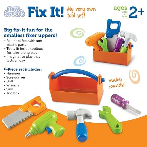 Learning Resources New Sprouts Fix It! My Very Own Tool Set - 6 Pieces, Ages 2+ Toddler Learning Toys, Develops Fine Motor Skills, Toddler Tool Set, First Tool Box, Kids Tool Set,Stocking Stuffers thumbnail 7