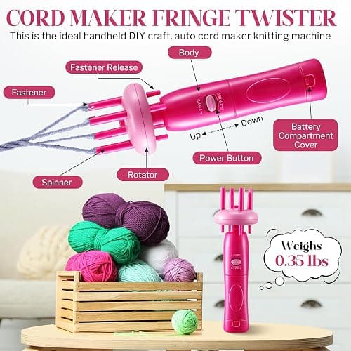 Enhon Cord Maker Portable Fringe Twister, Handheld Cord Maker for Craft Yarn Making Twister for Beginners(Pink) thumbnail 4