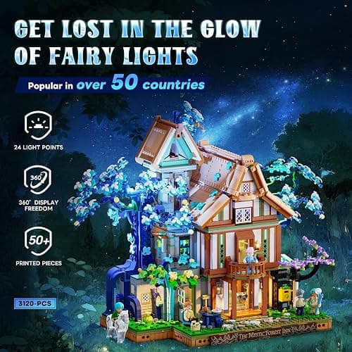 Lumibricks Sylvan-Inn Treehouse Lighting Building-Bricks-Set - 3120 Pcs Elf Hotel Cabin Collection Tree House LED Light Set for Adults and Retro House Collectors thumbnail 3