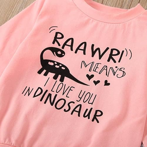 BOUTIKOME Toddler Baby Girls Clothes Sets Little Girl Dinosaur Long Sleeve Shirts Tops + Pants 2pcs Fall Winter Outfits thumbnail 5
