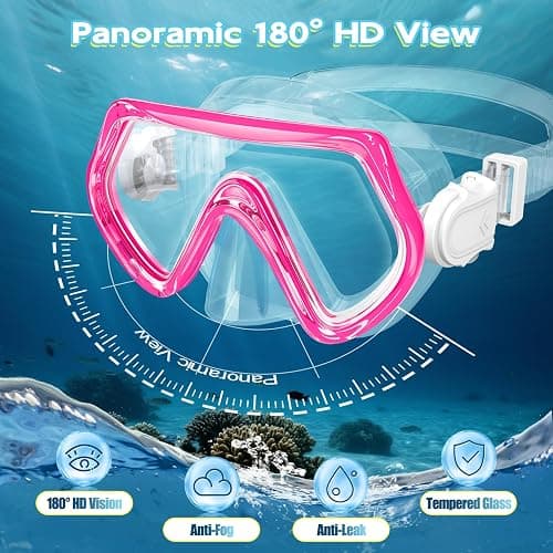 2 Sets Kids Snorkeling Gear for Ages 3-14, Anti-Fog 180° Clear View Dry Top Snorkel Set, Swimming Mask with Nose Cover & Tempered Glass Goggles for Youth Boys Girls Junior thumbnail 3