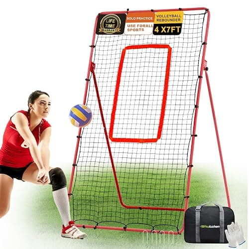 Volleyball Rebounder Net with Carry Bag, 7x4 ft Training Equipment for Backyard/Indoor/Outdoor, 6 Angles Adjustable Net for Practicing Volleying, Bumping, Spiking - Image 1
